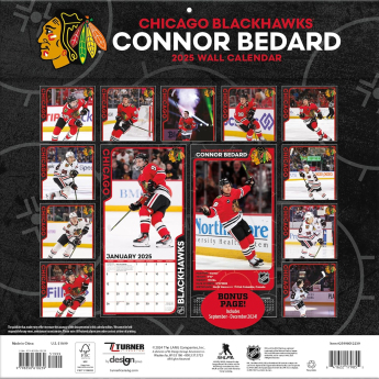 Chicago Blackhawks calendar Connor Bedard 2025 Wall Calendar